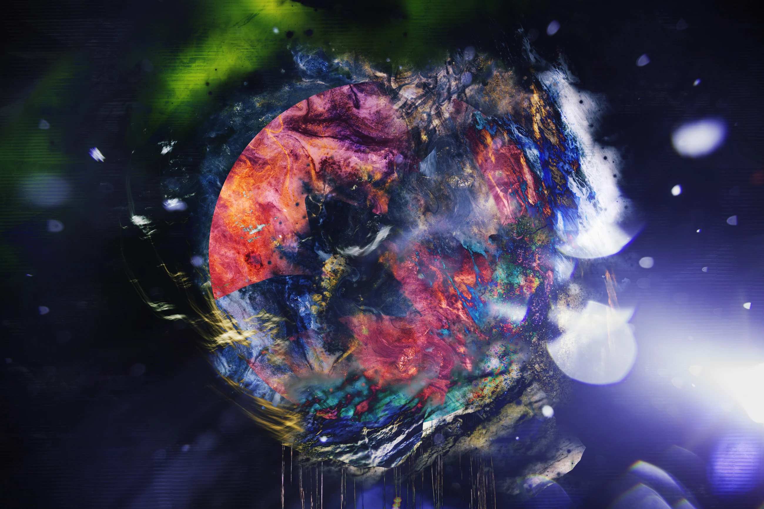 Colorful abstract orb suspended in deep space